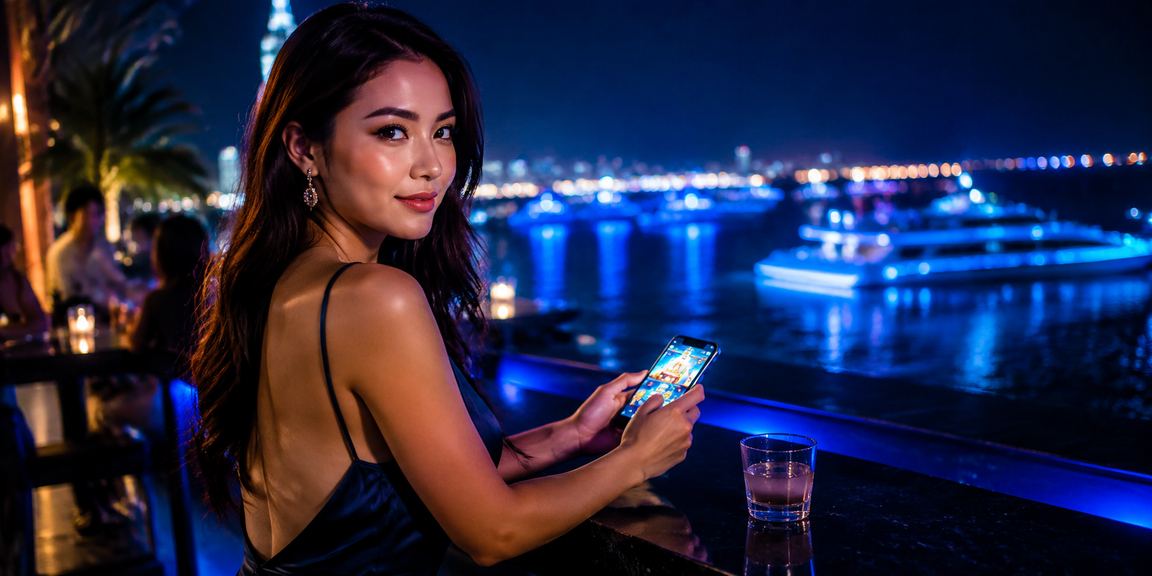 Người dùng tại Đà Nẵng trải nghiệm casino di động trên bãi biển vào buổi chiều