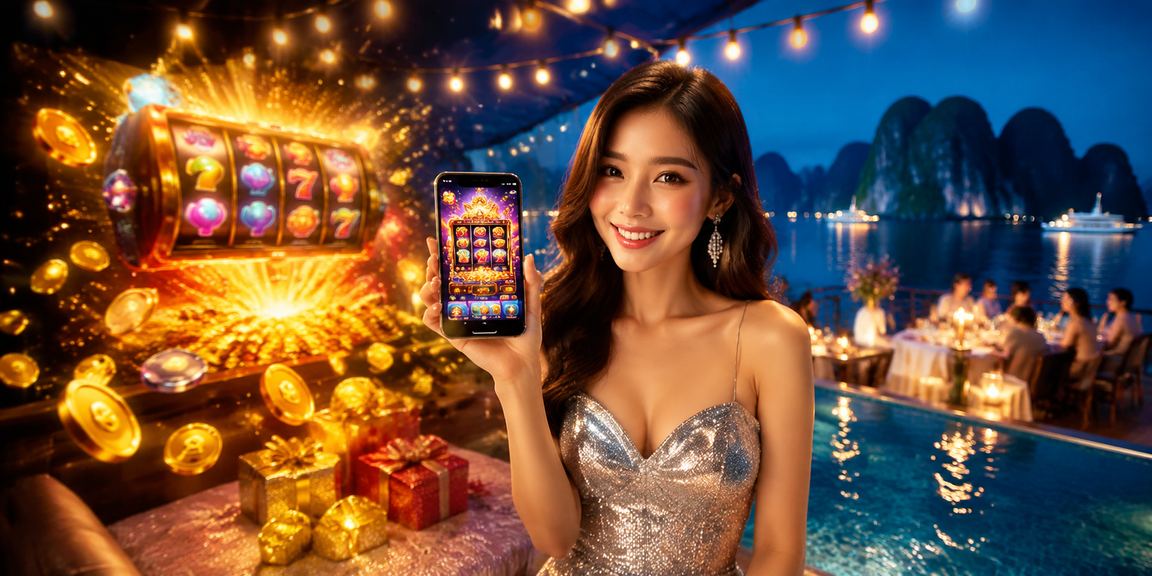 Người chơi thư giãn tại bãi biển Hạ Long trong lúc trải nghiệm slot game trực tuyến