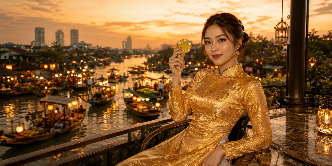 Người dùng tại Hà Nội trong trang phục áo dài thao tác nạp tiền và nhận thưởng trên ứng dụng di động